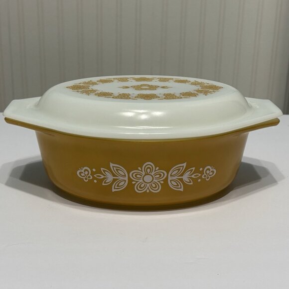 Vintage 70s Pyrex Butterfly Gold 1-1/2 Qt Oval Casserole Dish with lid 043/943 - Picture 15 of 15
